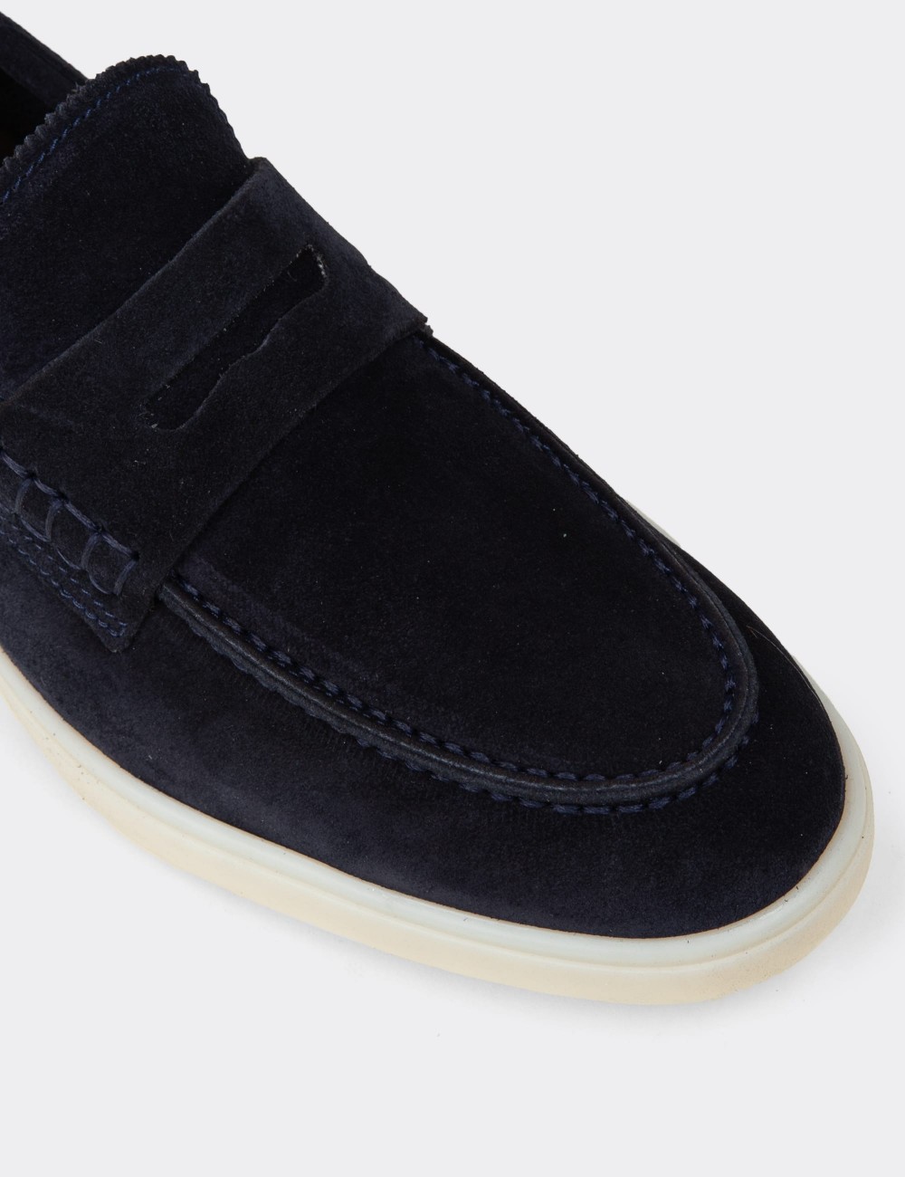 Men's Navy Suede Leather Loafers - 02028MLCVC01