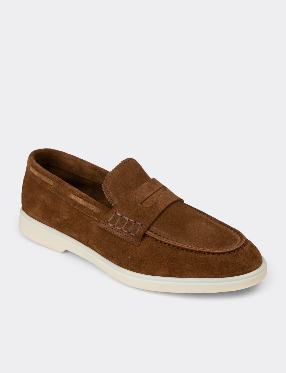 Men's Tan Suede Leather Loafers - 02028MTBAC01