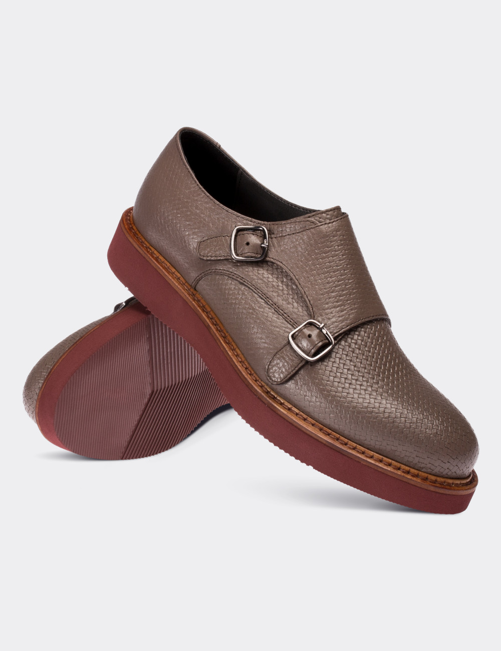 Sandstone  Leather Monk Straps Shoes - 01614ZVZNE03