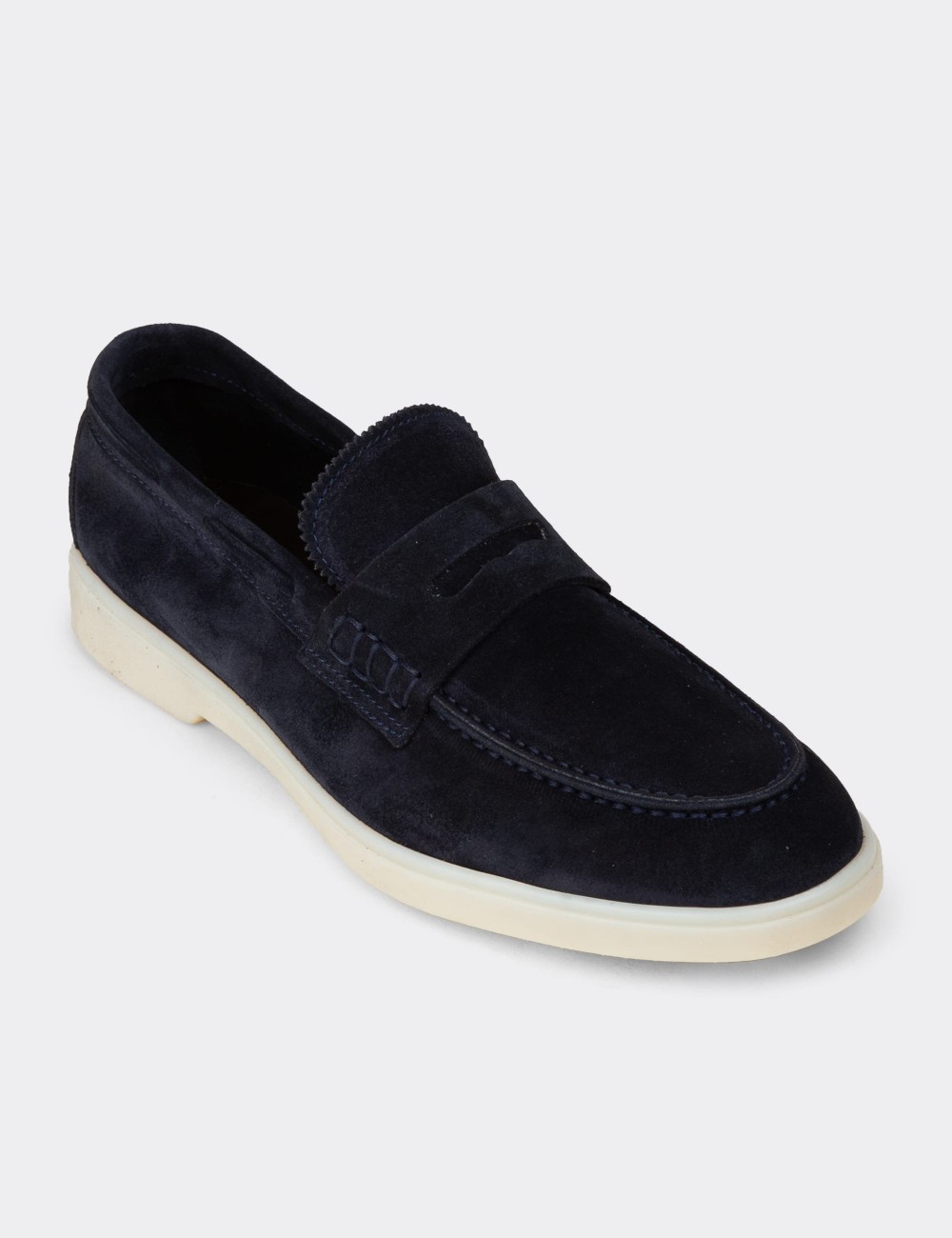 Men's Navy Suede Leather Loafers - 02028MLCVC01