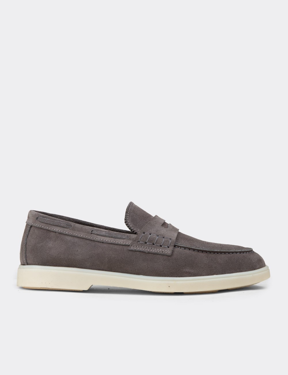 Men's Gray Suede Leather Loafers - 02028MGRIC01