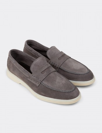 Men's Gray Suede Leather Loafers