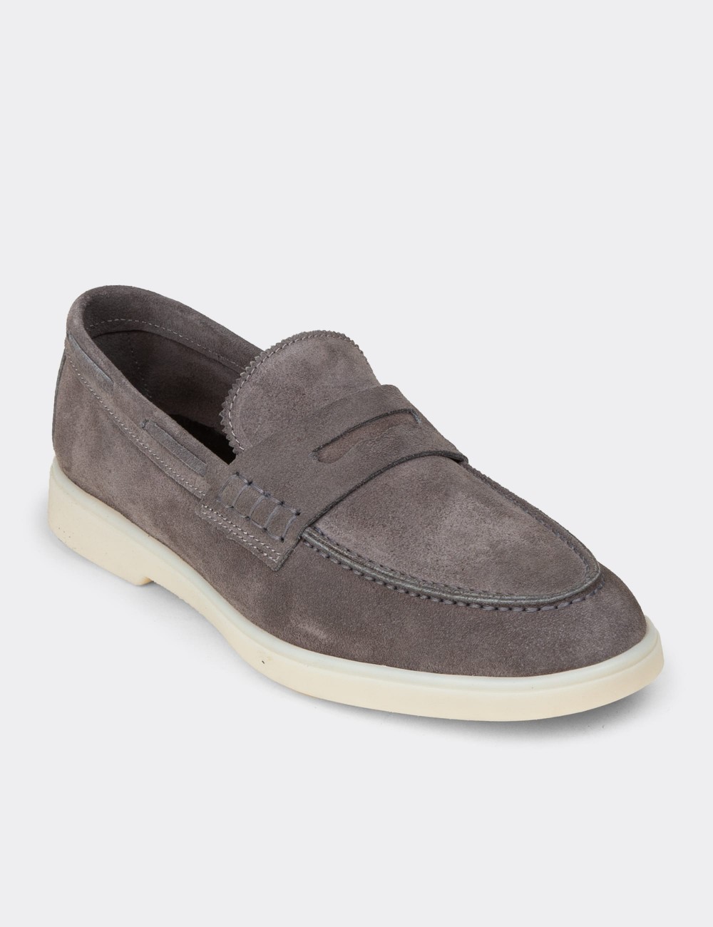 Men's Gray Suede Leather Loafers - 02028MGRIC01