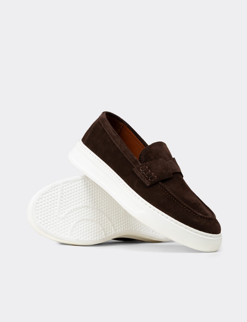 Men's Brown Suede Leather Loafers - 02043MKHVP01