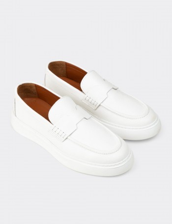 Men's White Suede Leather Loafers
