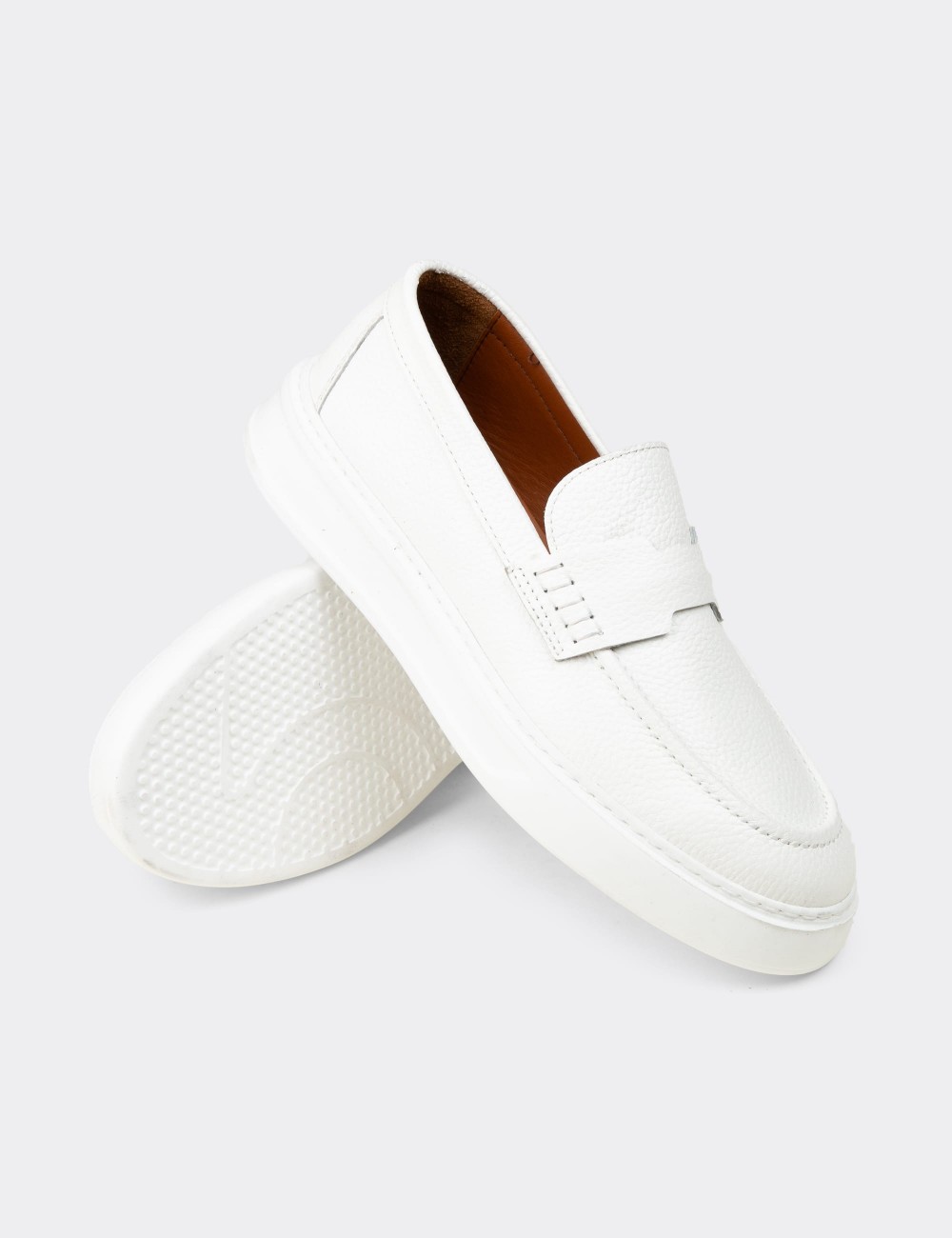 Men's White Suede Leather Loafers - 02043MBYZP01