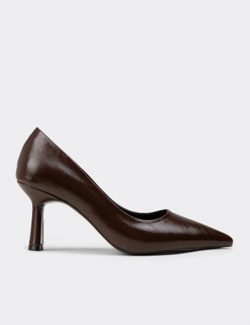 Women's Brown Patent Stiletto Heels - K0200ZKHVC01