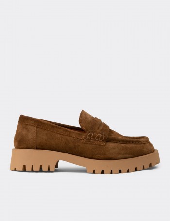 Women's Tan Suede Leather Loafers