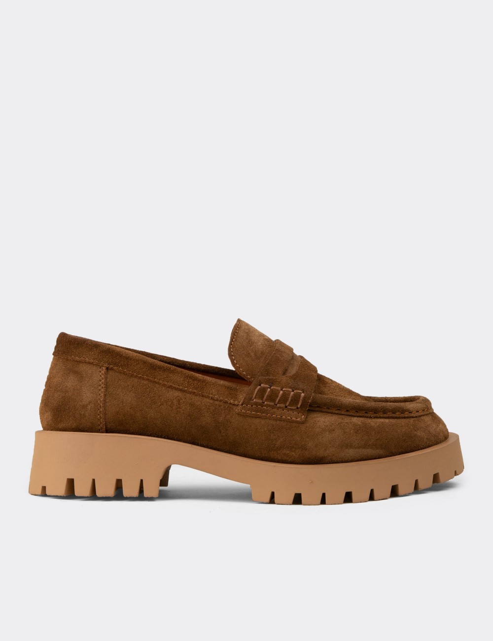 Women's Tan Suede Leather Loafers - 02034ZTBAC01