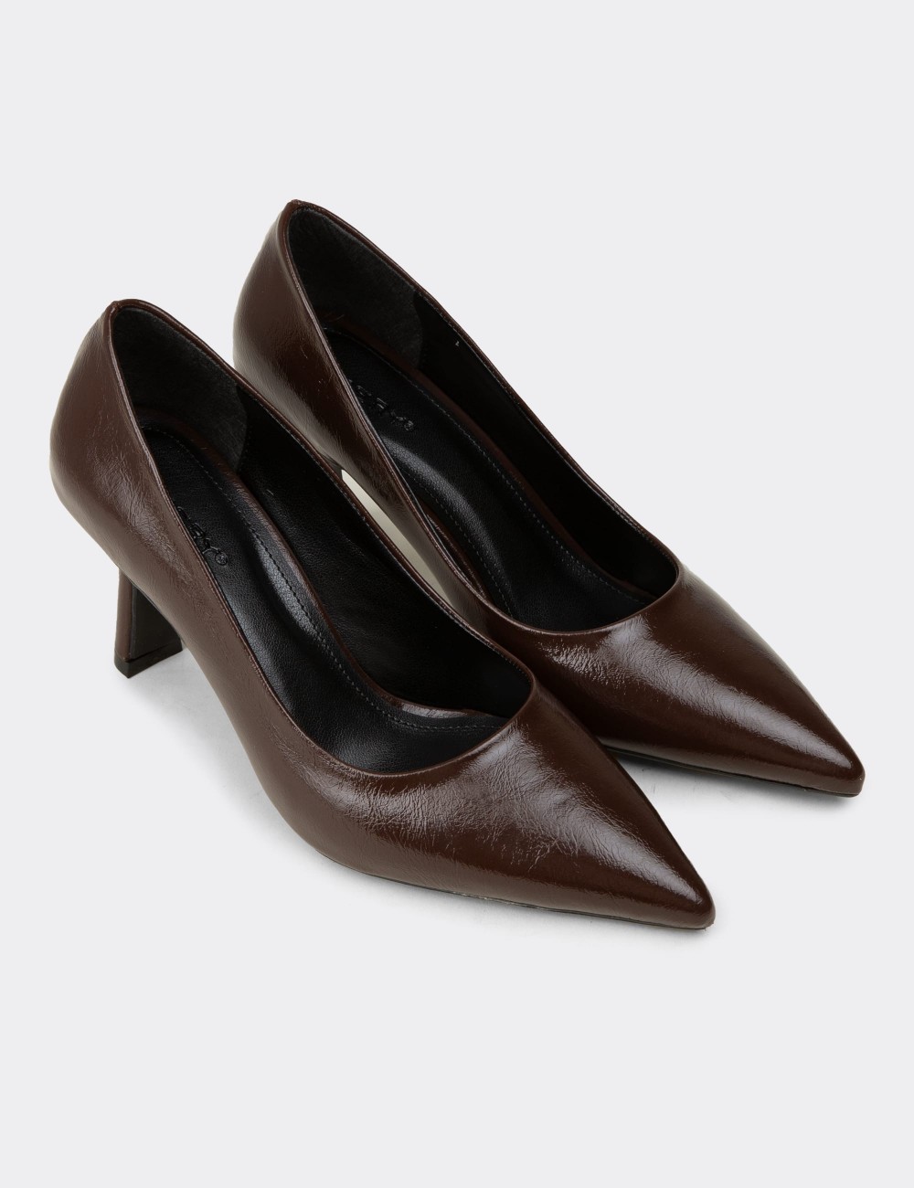 Women's Brown Patent Stiletto Heels - K0200ZKHVC01