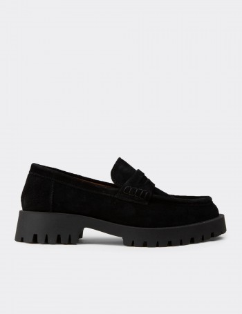 Women's Black Suede Leather Loafers