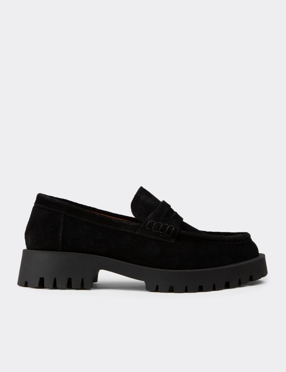 Women's Black Suede Leather Loafers - 02034ZSYHC01