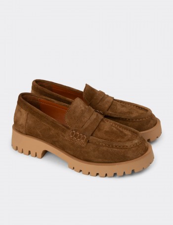 Women's Tan Suede Leather Loafers