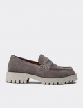 Women's Gray Suede Leather Loafers