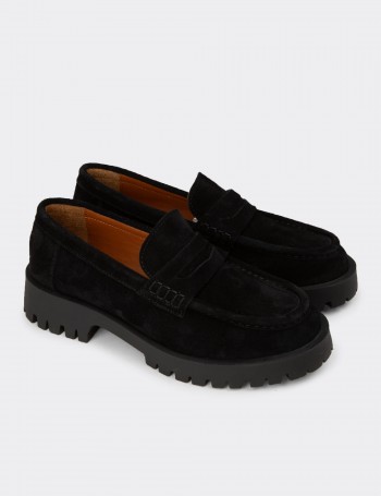 Women's Black Suede Leather Loafers