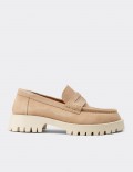 Women's Beige Suede Leather Loafers