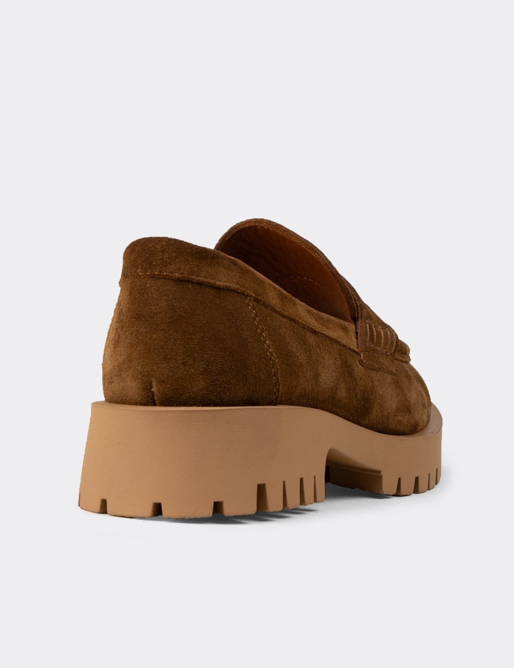 Women's Tan Suede Leather Loafers - 02034ZTBAC01