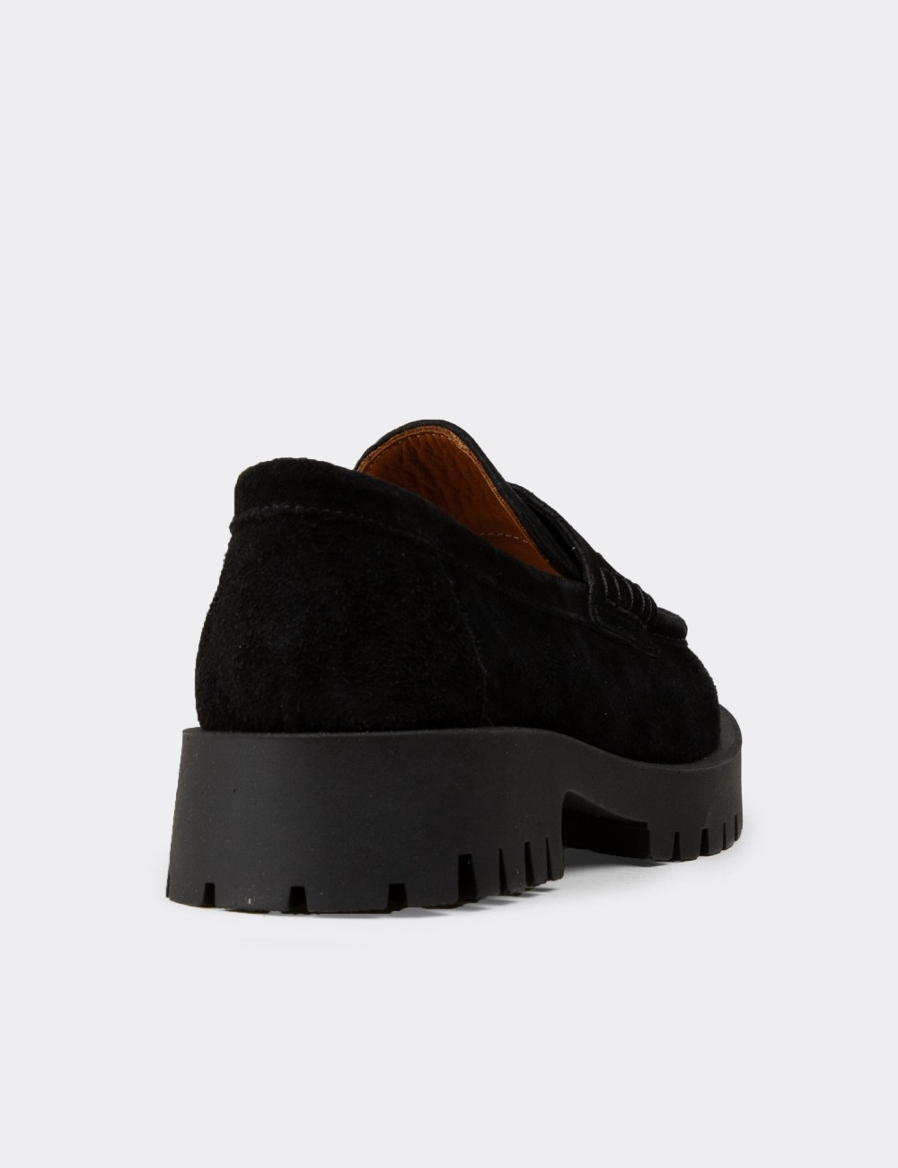 Women's Black Suede Leather Loafers - 02034ZSYHC01