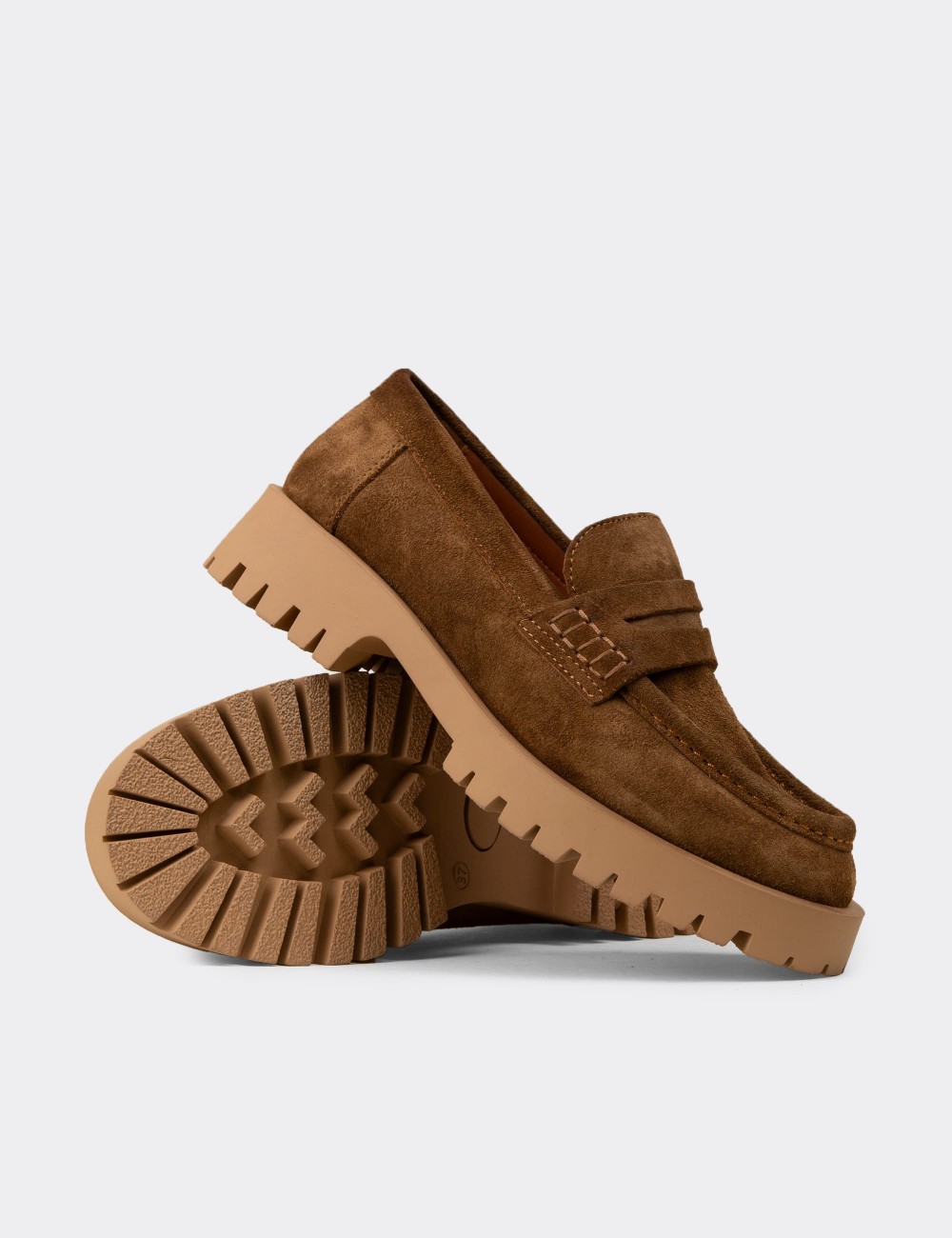 Women's Tan Suede Leather Loafers - 02034ZTBAC01