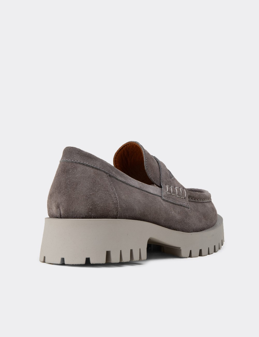 Women's Gray Suede Leather Loafers - 02034ZGRIC01