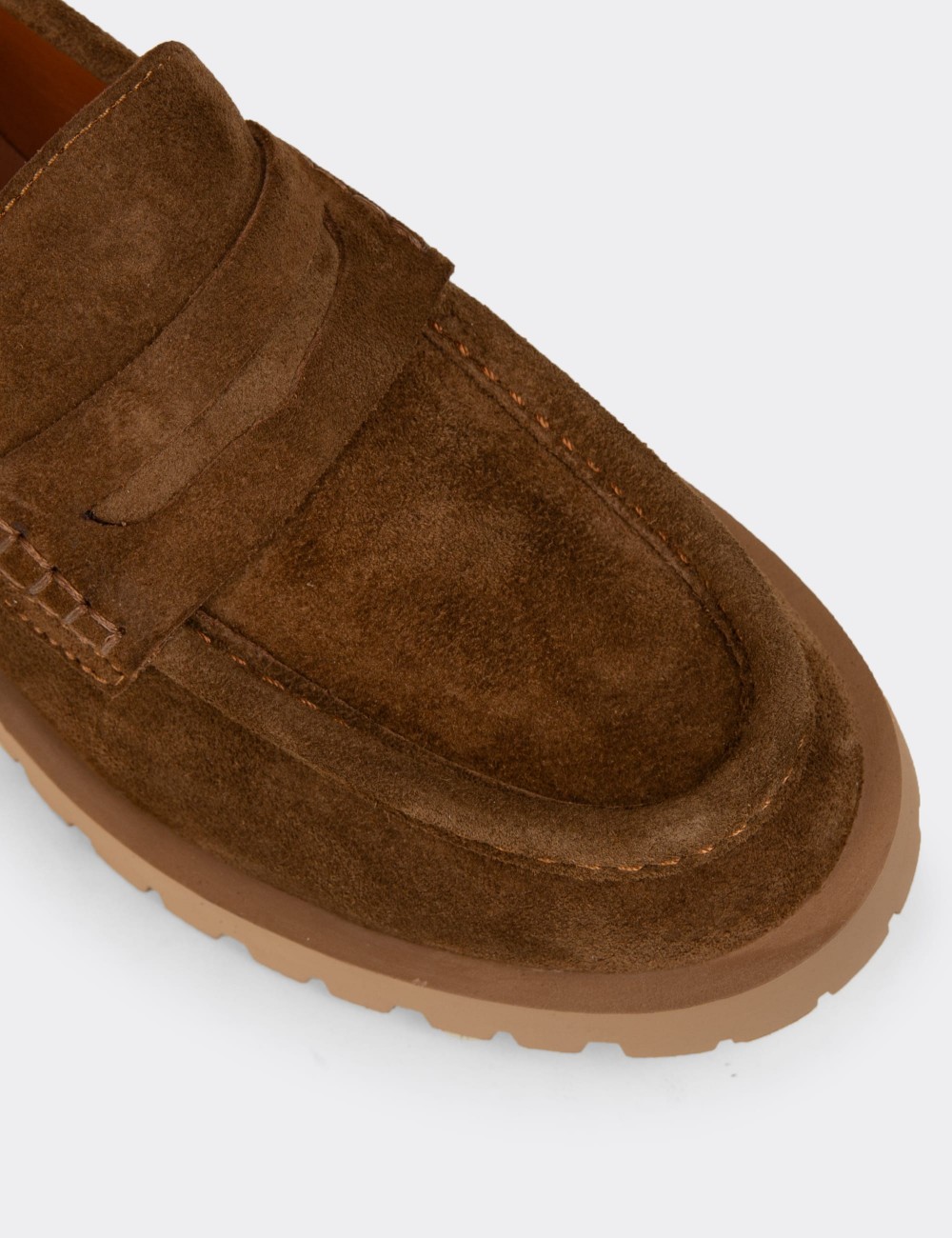 Women's Tan Suede Leather Loafers - 02034ZTBAC01