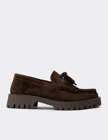 Women's Brown Suede Leather Tassel Loafers