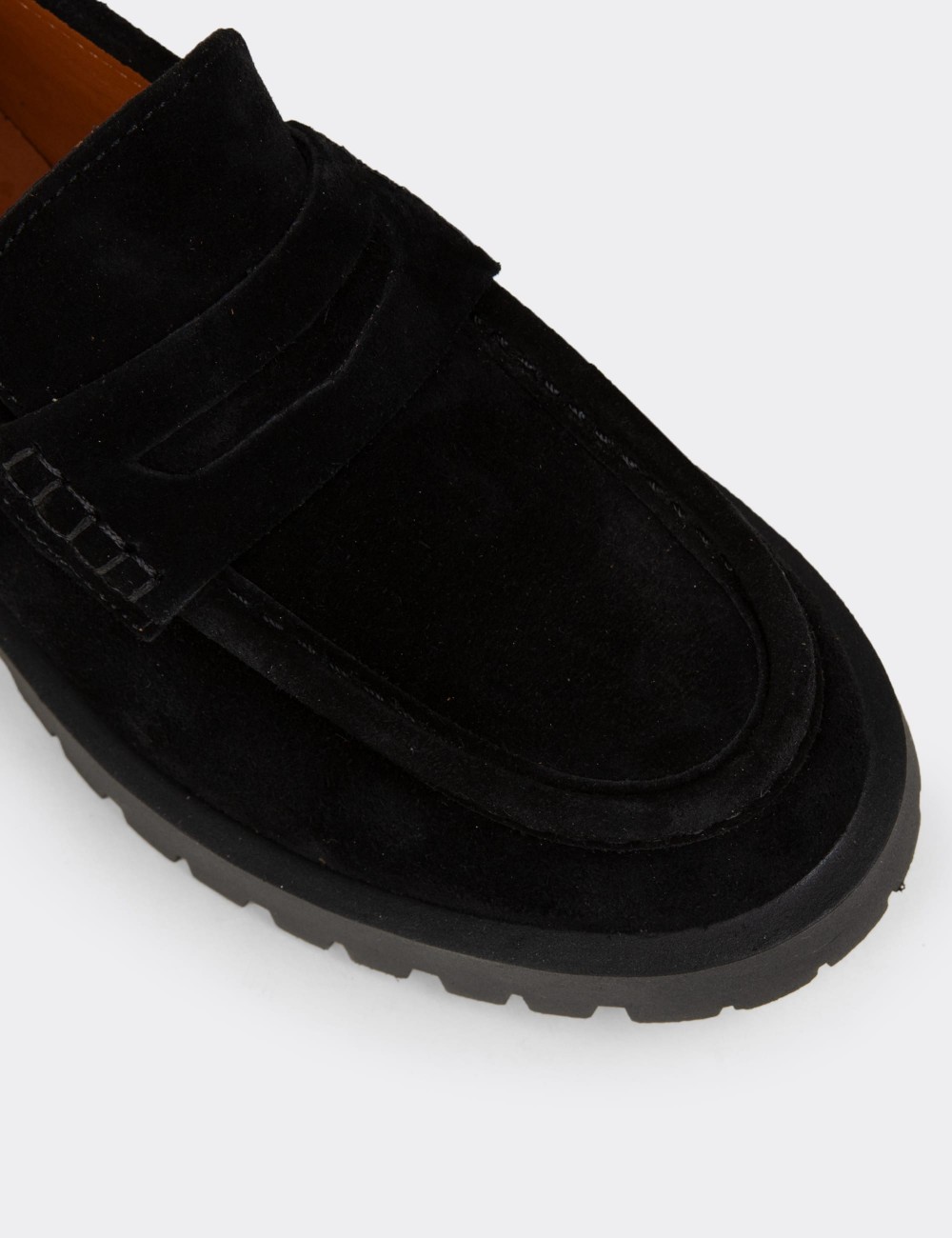 Women's Black Suede Leather Loafers - 02034ZSYHC01