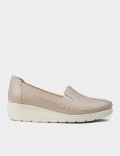 Women's Beige Leather Comfort Wedge Slip-On