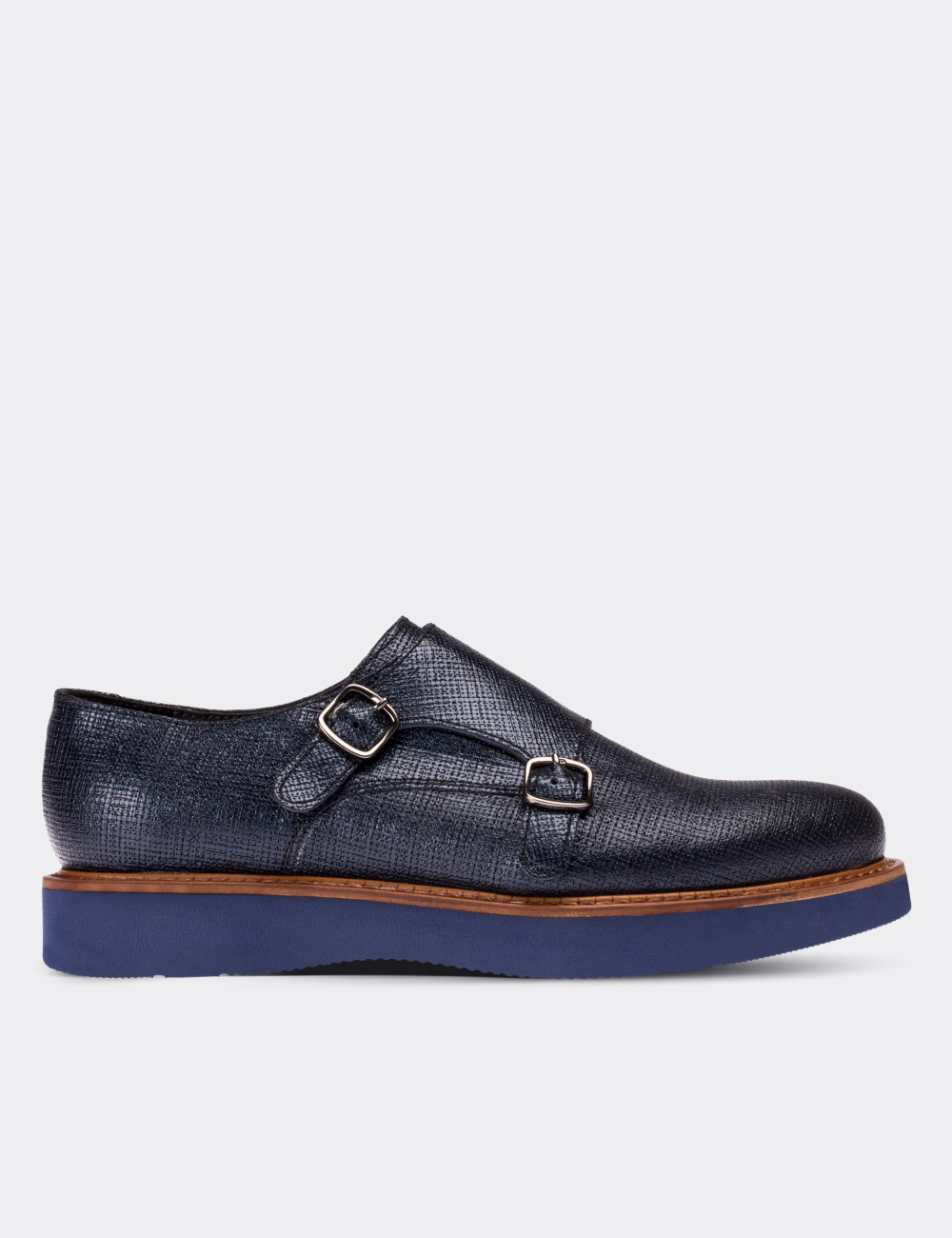 Navy  Leather Monk Straps Shoes - 01614ZLCVE05