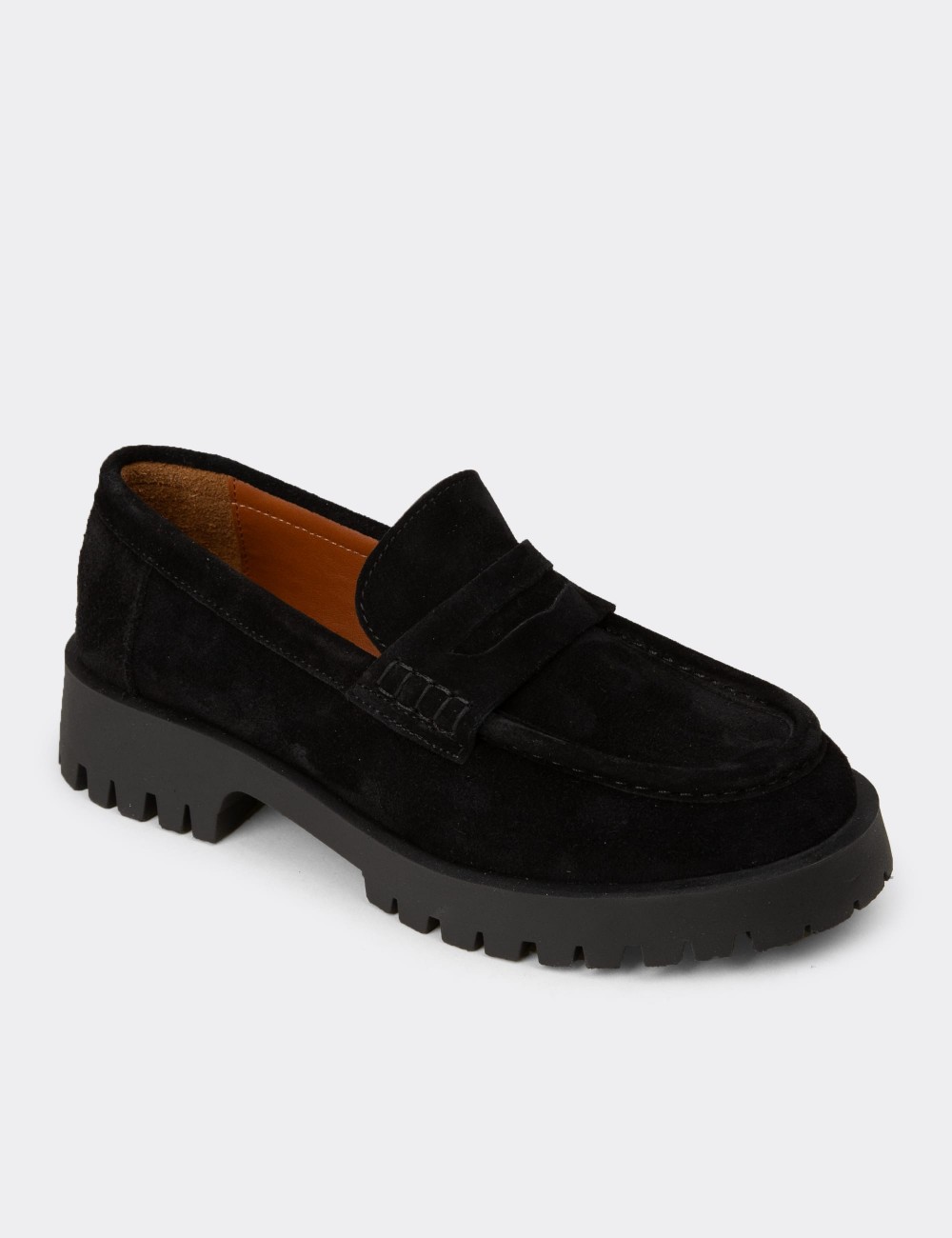 Women's Black Suede Leather Loafers - 02034ZSYHC01