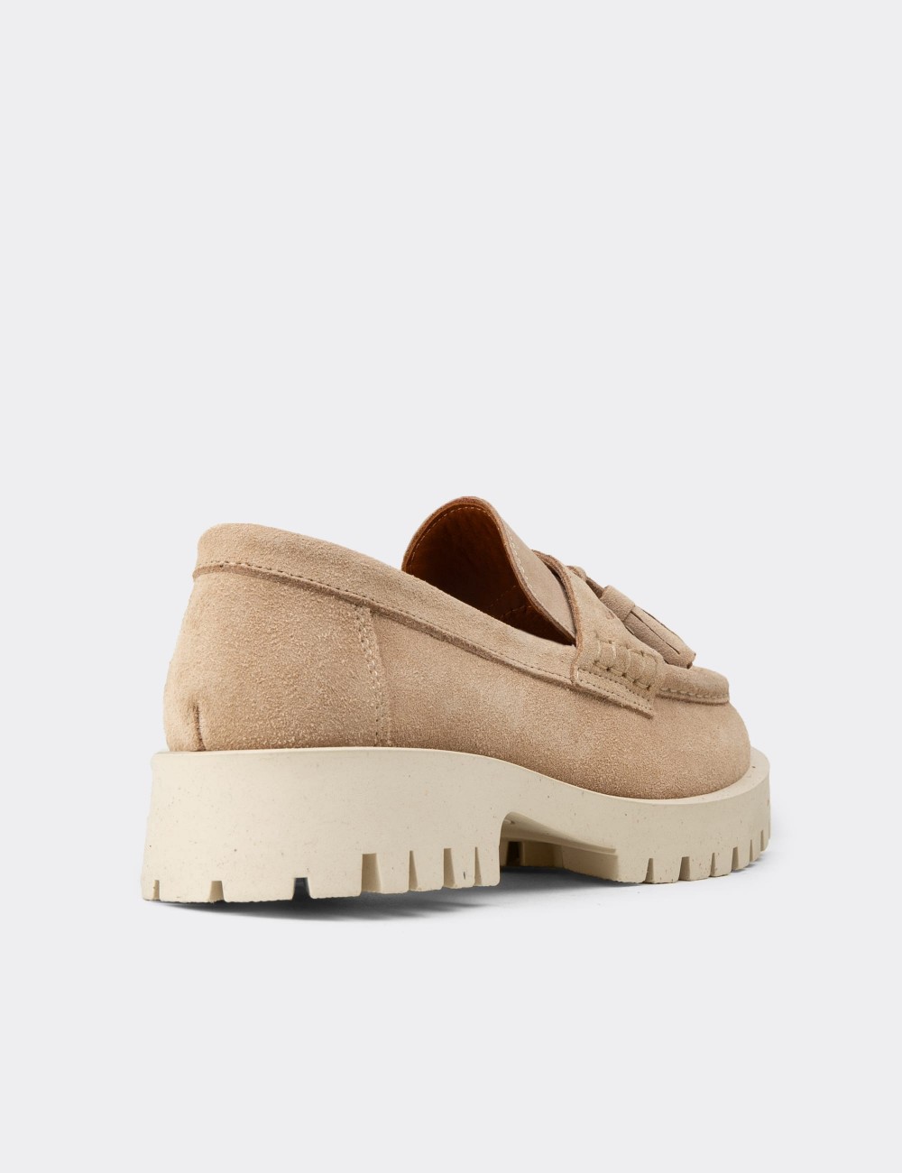 Women's Beige Suede Leather Loafers - 02035ZBEJC01