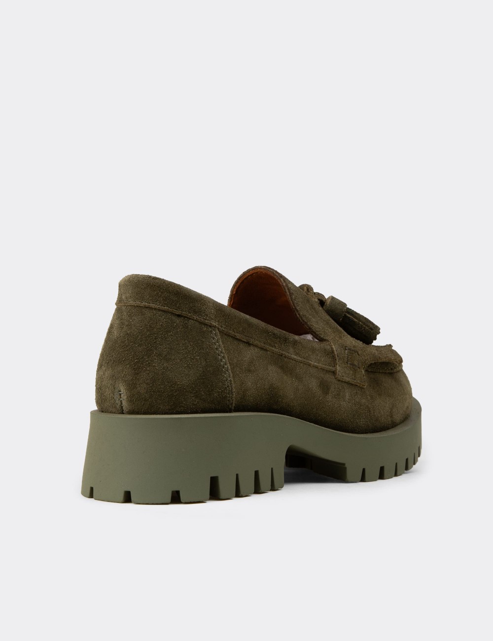 Women's Green Suede Leather Tassel Loafers - 02033ZYSLC01