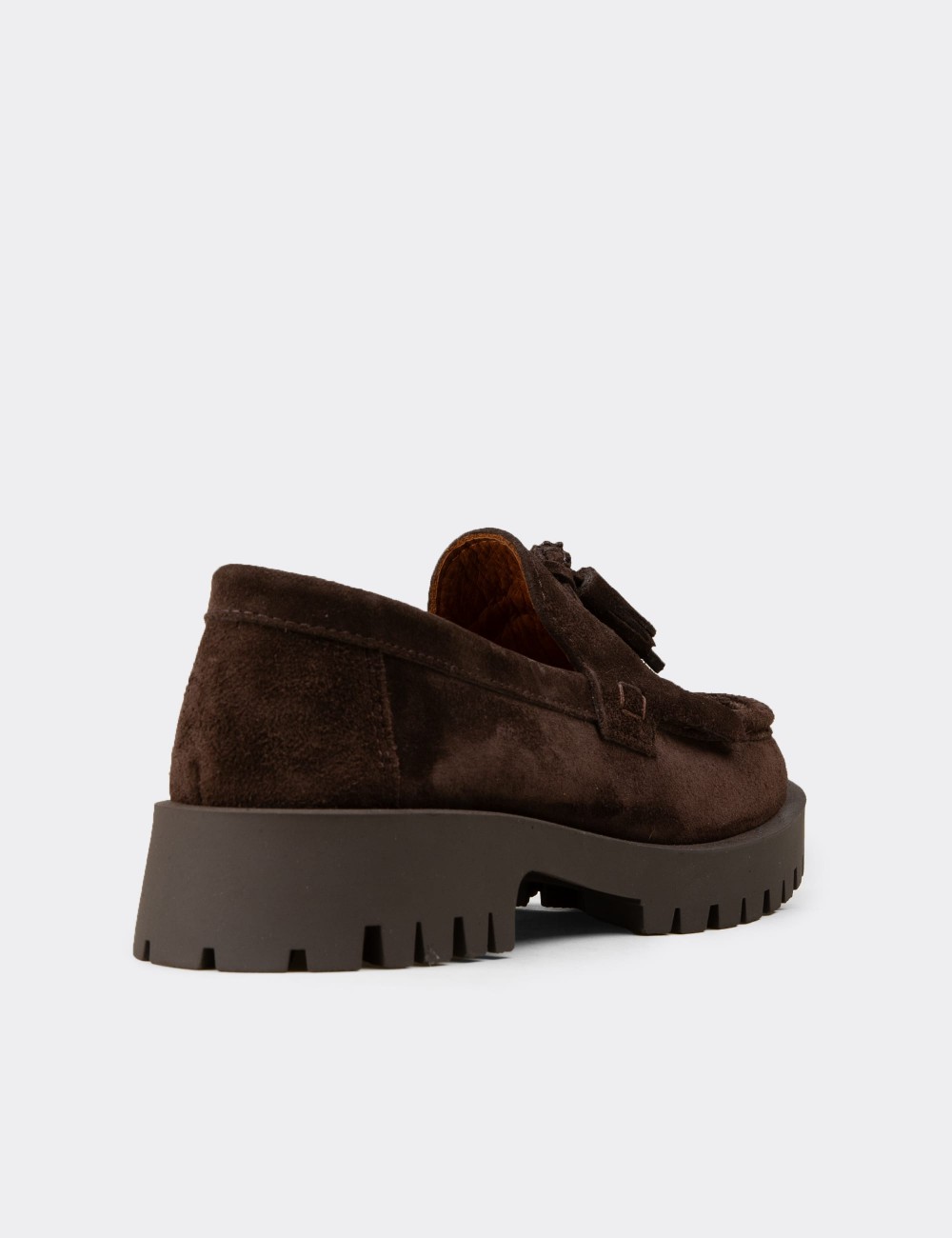 Women's Brown Suede Leather Tassel Loafers - 02033ZKHVC01