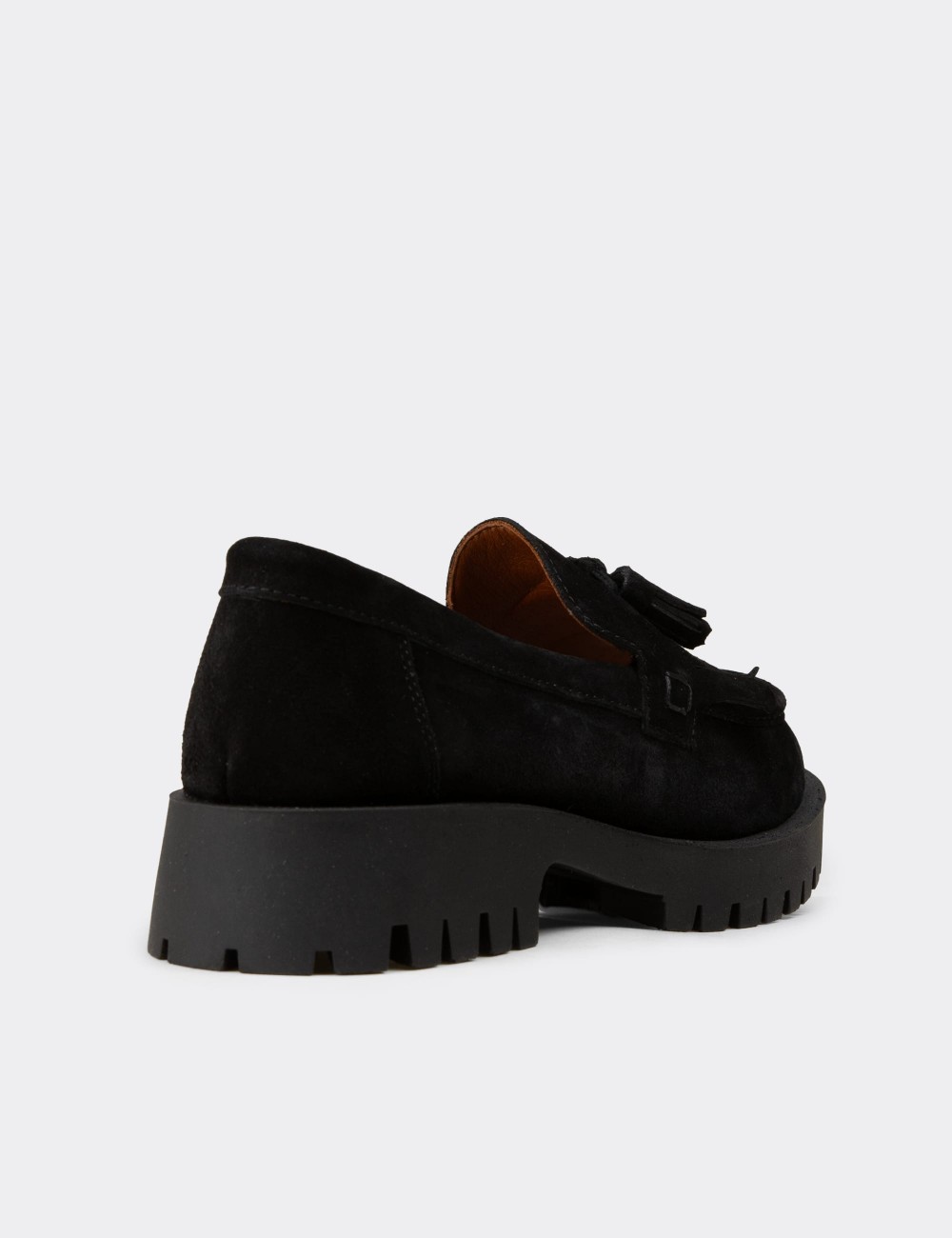 Women's Black Suede Leather Tassel Loafers - 02033ZSYHC01