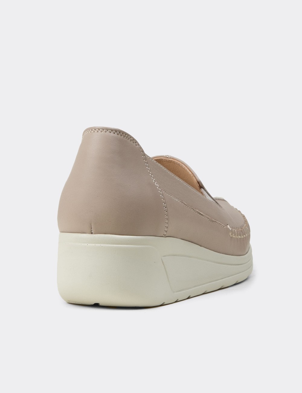 Women's Beige Leather Comfort Wedge Slip-On - N0134ZBEJC01