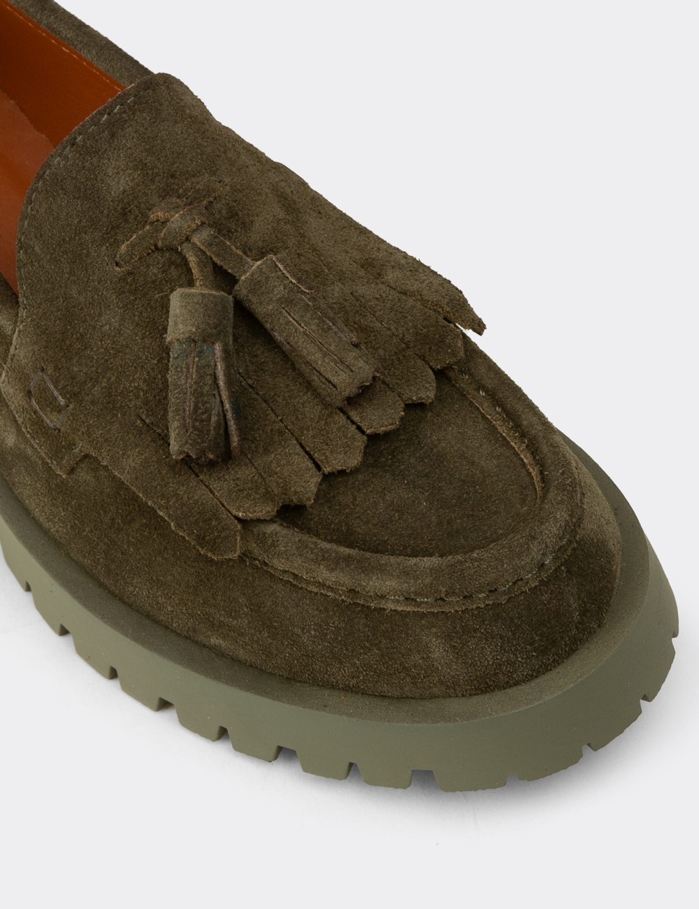Women's Green Suede Leather Tassel Loafers - 02033ZYSLC01