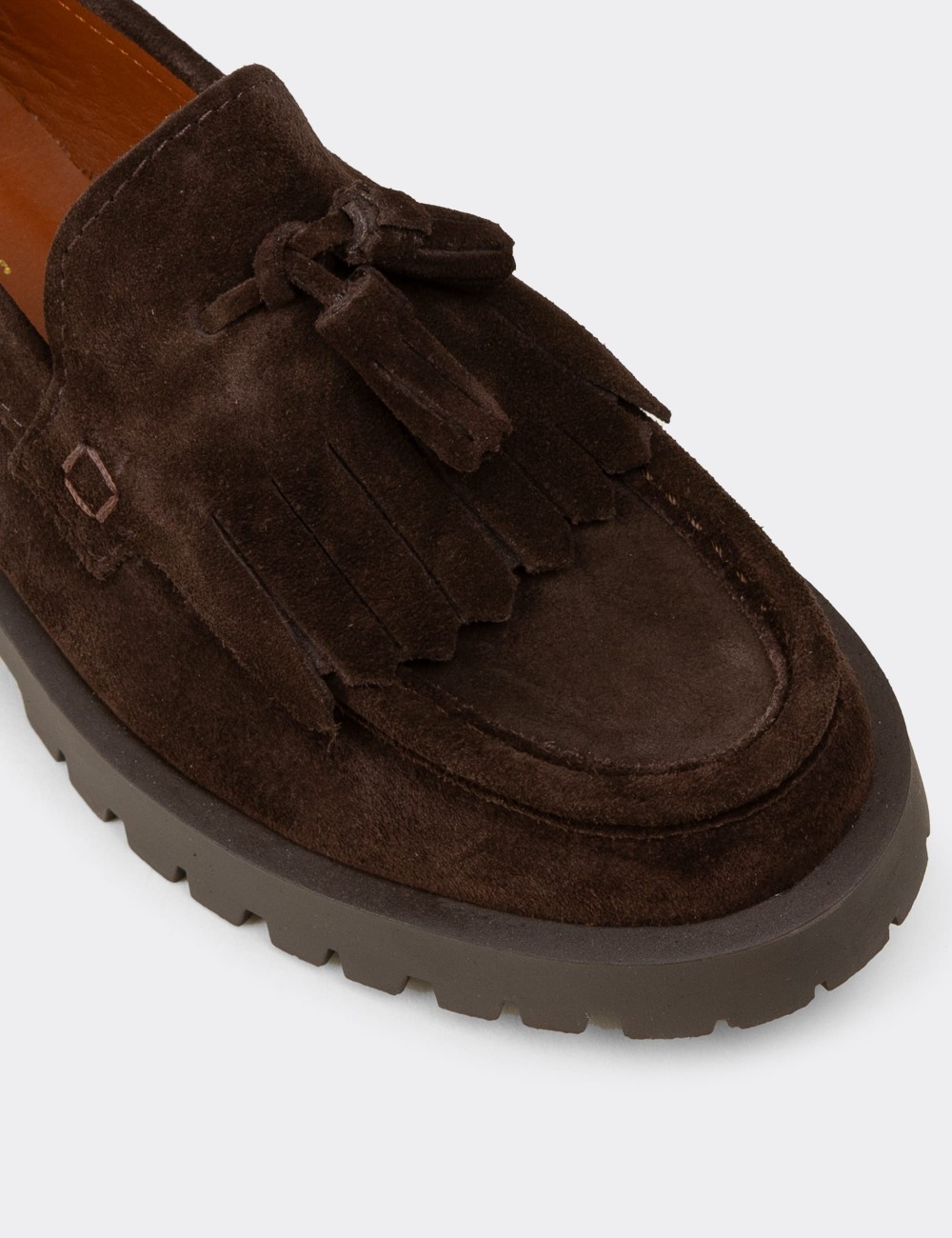 Women's Brown Suede Leather Tassel Loafers - 02033ZKHVC01