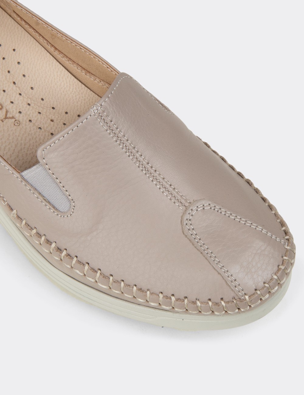 Women's Beige Leather Comfort Wedge Slip-On - N0134ZBEJC01