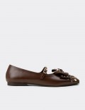 Women's Brown Mary Jane Flats with Buckle Detail