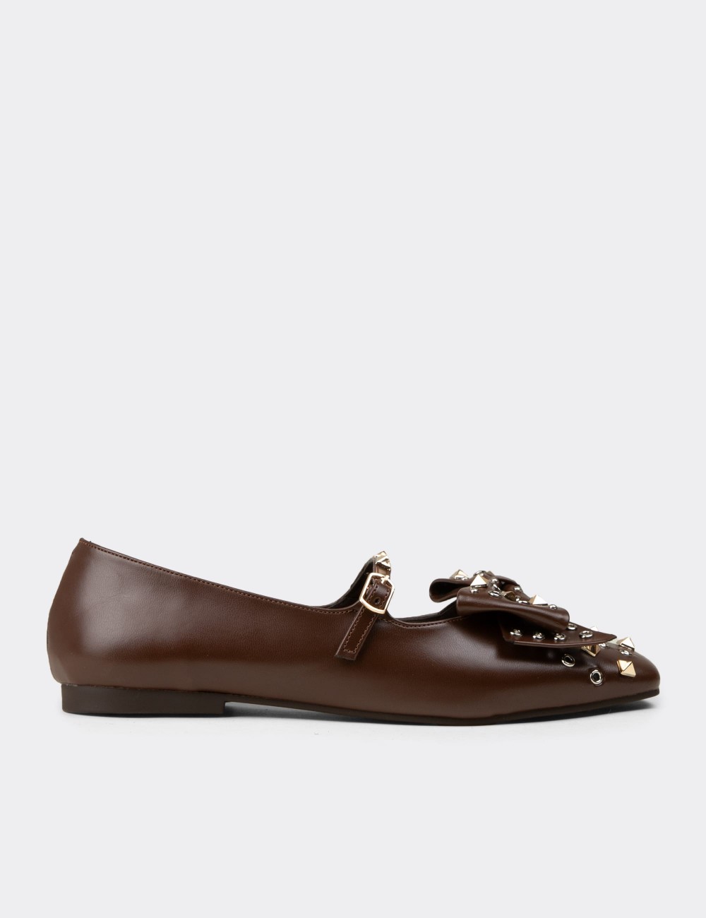 Women's Brown Mary Jane Flats with Buckle Detail - RD130ZKHVC01