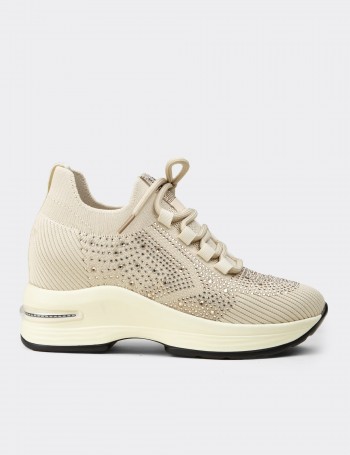 Women's Beige Hidden Heel Sneakers