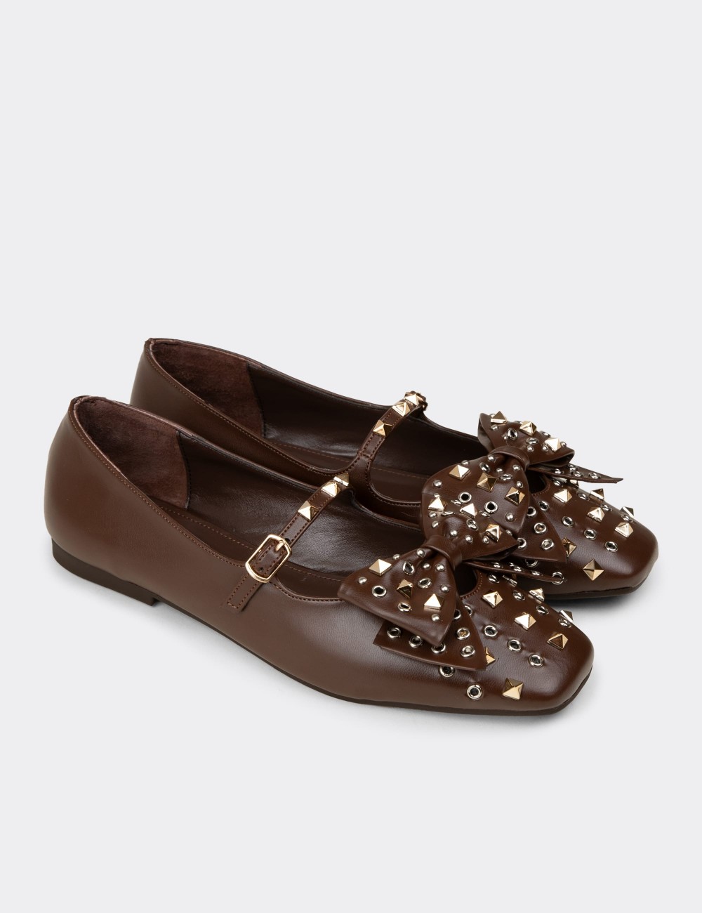 Women's Brown Mary Jane Flats with Buckle Detail - RD130ZKHVC01