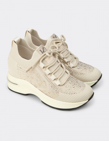 Women's Beige Hidden Heel Sneakers