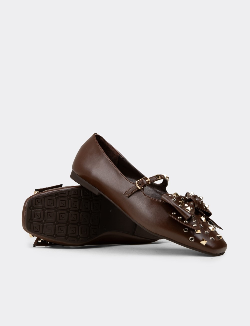 Women's Brown Mary Jane Flats with Buckle Detail - RD130ZKHVC01