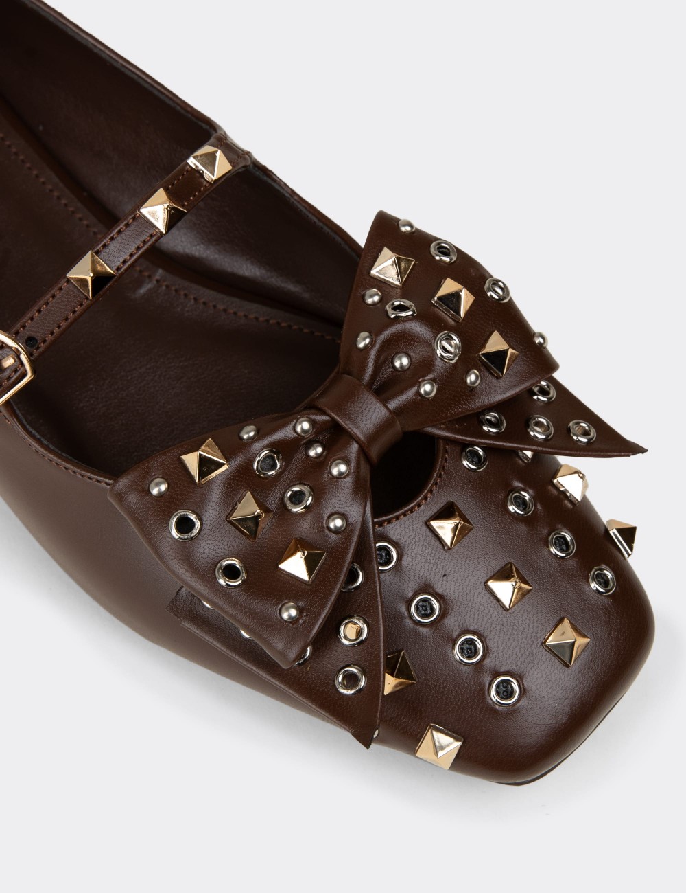 Women's Brown Mary Jane Flats with Buckle Detail - RD130ZKHVC01