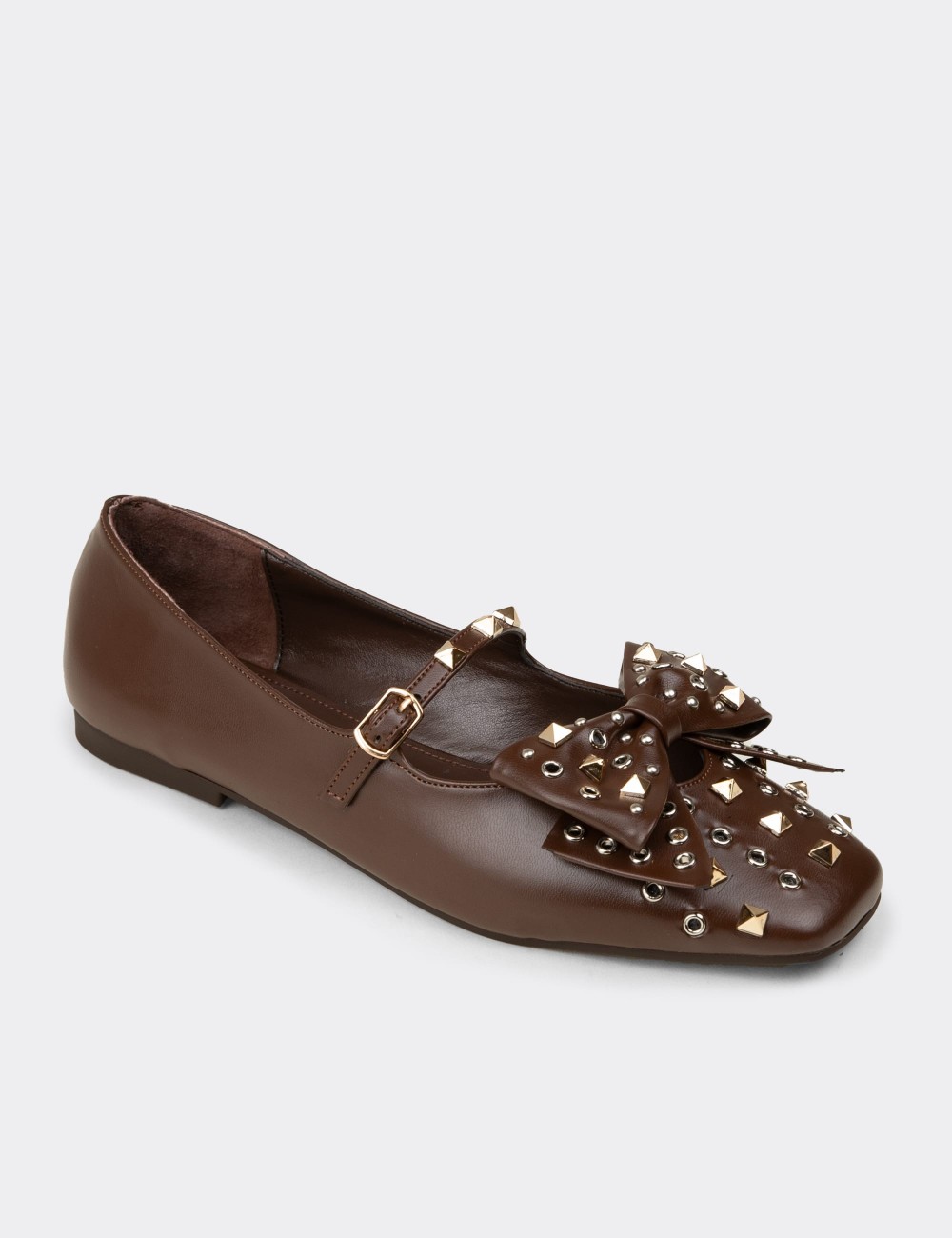 Women's Brown Mary Jane Flats with Buckle Detail - RD130ZKHVC01