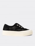 Women's Black Lace-Detail Sneakers