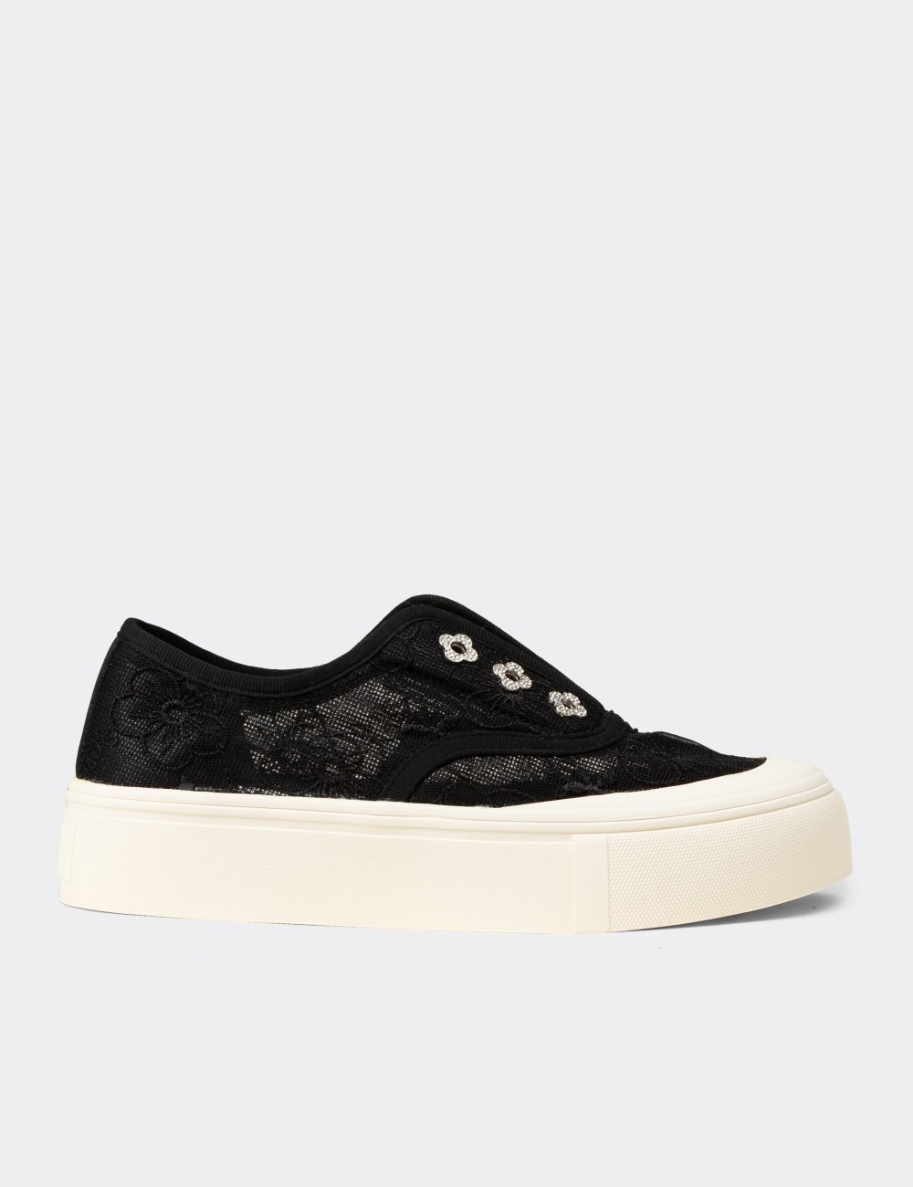 Women's Black Lace-Detail Sneakers - K0523ZSYHC01