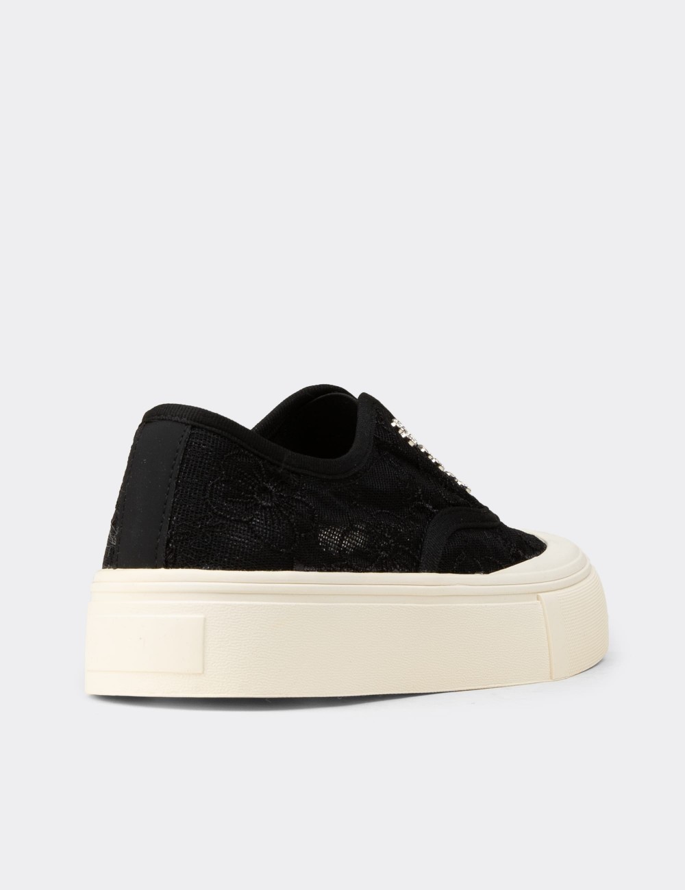 Women's Black Lace-Detail Sneakers - K0523ZSYHC01
