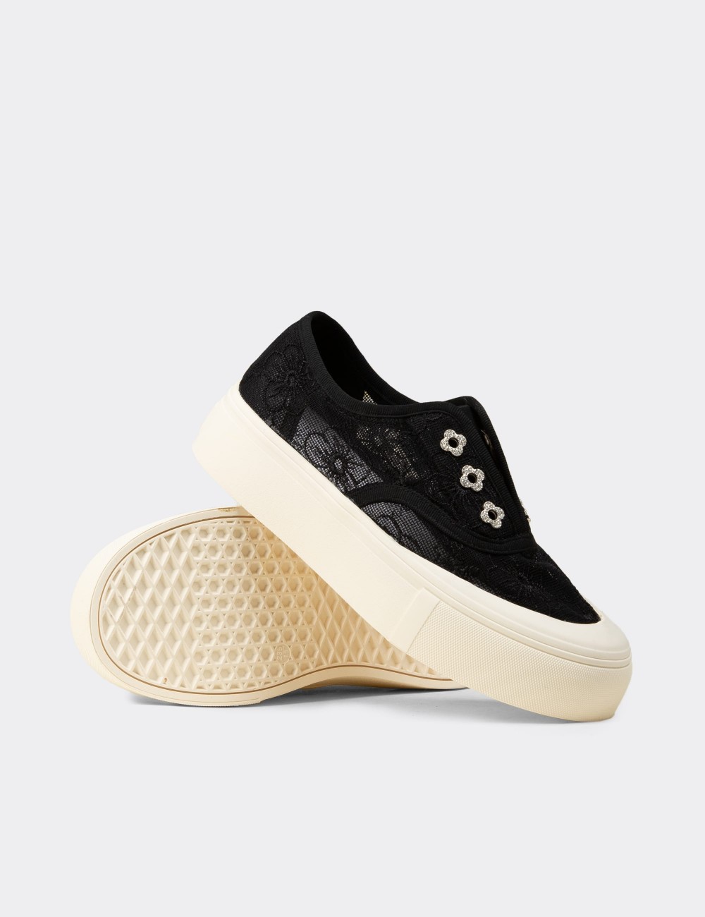 Women's Black Lace-Detail Sneakers - K0523ZSYHC01